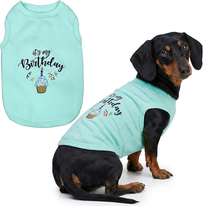 Parisian Pet Dog Shirt – 100% Cotton Shirts for Large Dogs – Blue Sleeveless Pet Clothes – Lightweight and Breathable Dog Birthday Shirt – Boy Dogs Clothes - Stretchy Pet T Shirts