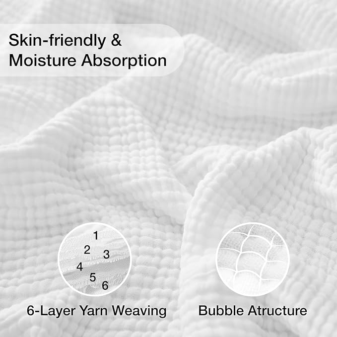 100% Cotton Muslin Blanket 40" x 40", Breathable and Lightweight Cotton Throw Blankets, Soft Cooling Summer Gauze Blanket for All Season, White