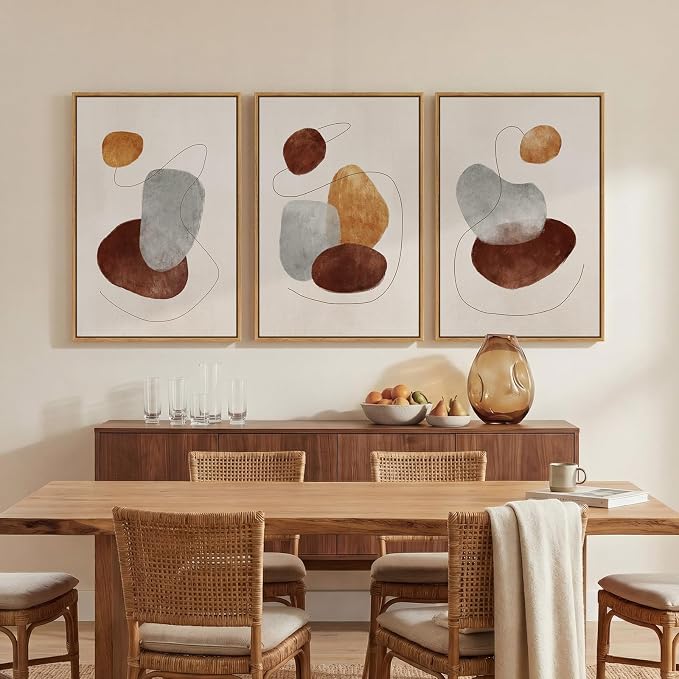 Large Neutral Abstract Canvas Wall Art for Living Room, 3 Piece Framed Wabi-Sabi Prints Paintings Artwork for walls, Minimalist Modern Pictures Wall Decor for Bedroom, Office, Dining Room, 24x36 In