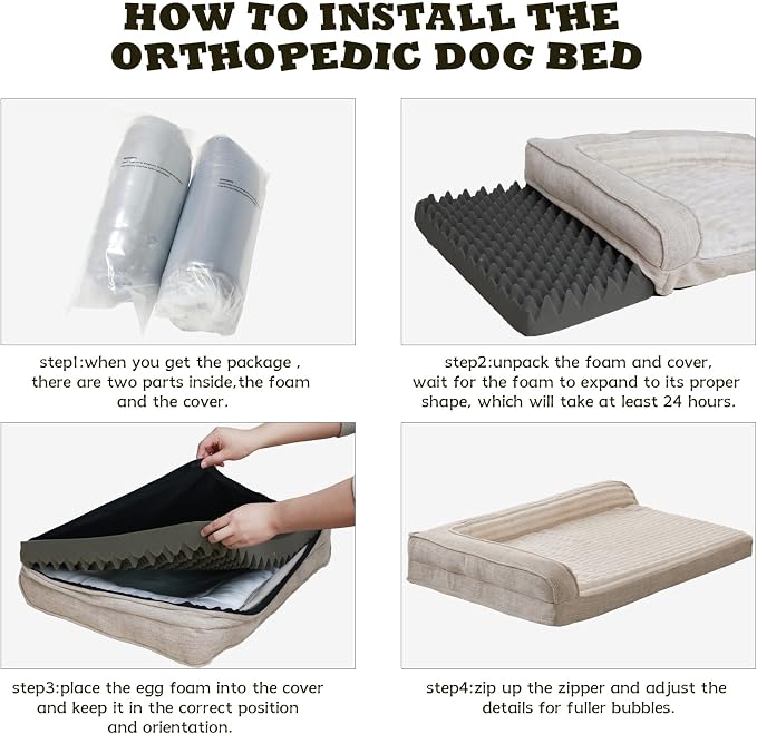 WINDRACING Orthopedic Dog Beds for Small Dogs, Waterproof Egg Foam Dog Sofa Bed with L Bolster Sides, Washable Small Pet Bed with Removable Cover & Non-Slip Bottom, 30 x 20 inch, Beige
