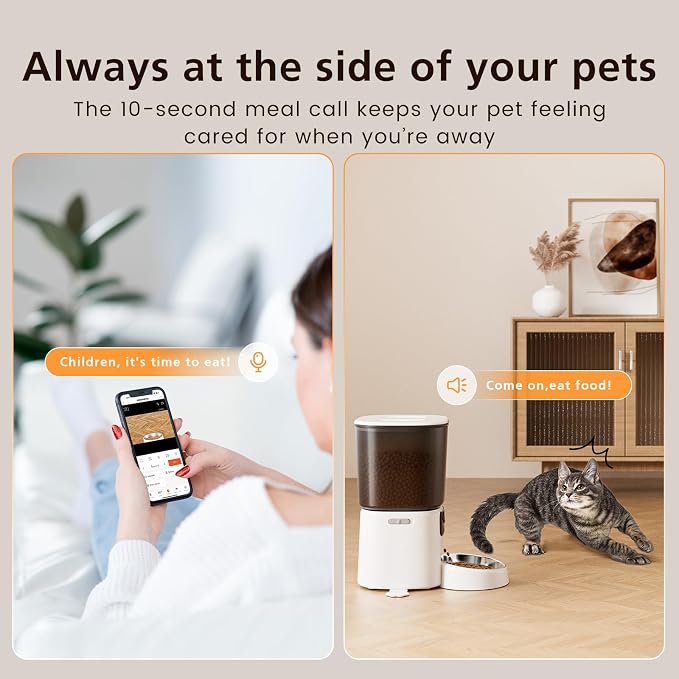 Automatic Cat Feeder with Camera, 4L WiFi Smart Pet Feeder with APP Control, 1080P HD Video, Night Vision,Voice Call, Motion Detection, Dual Power Supply, Stainless Steel Bowl,Supports 5GHz/2.4GHz