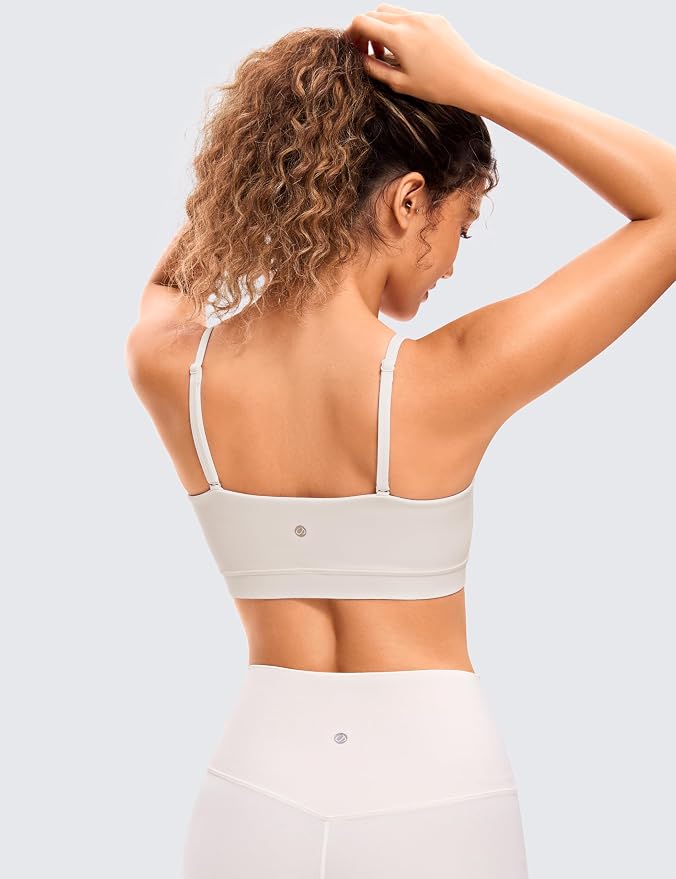CRZ YOGA Butterluxe Womens Adjustable Spaghetti Thin Strap Sports Bra - Padded Wireless Square Neck Workout Yoga Clothes