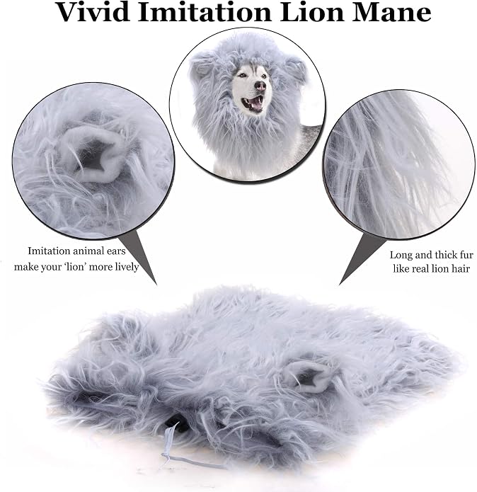 Lion Mane Wig for Dogs with Ears, Funny Pet Costumes for Halloween Christmas
