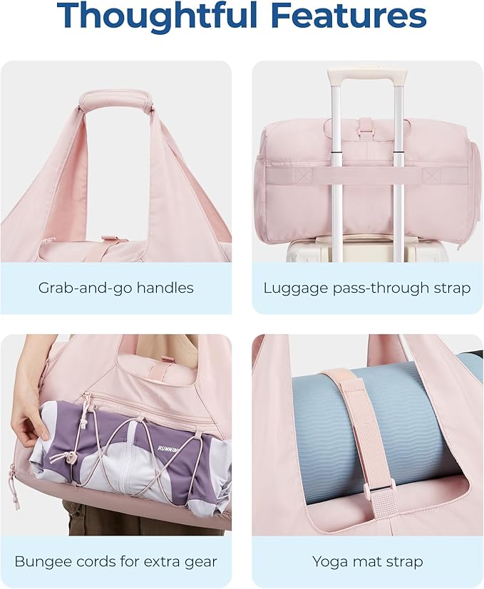 BAGSMART Gym Bag for Women, Lightweight Duffel with Shoe Compartment, Tote Bag with Wet Pocket for Yoga Travel, Sage
