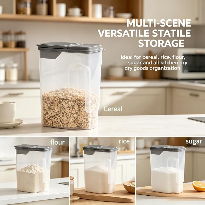 Cereal Containers Storage Airtight Food Organizers with Lids, 32 Cup BPA-Free Plastic Holder for Kitchen Pantry Organization, Clear Rice Flour Sugar Dry Goods Dispenser (32, Cup)