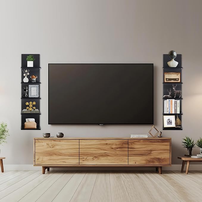 5 Tier Wall Shelf, Wall Mounted Shelves Unit for Living Room Bedroom, Floating Shelves Decor Organizer Tall, Black