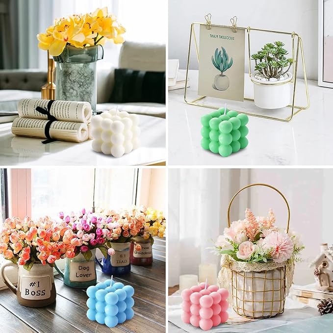 Scented Bubble Cube Candles for Home, Scented, 5.4 oz Soy Wax Aromatherapy Candle, Aesthetic Room Decor Cute Danish Pastel Large Decorative Shaped Candles Gifts - Freesia(White)