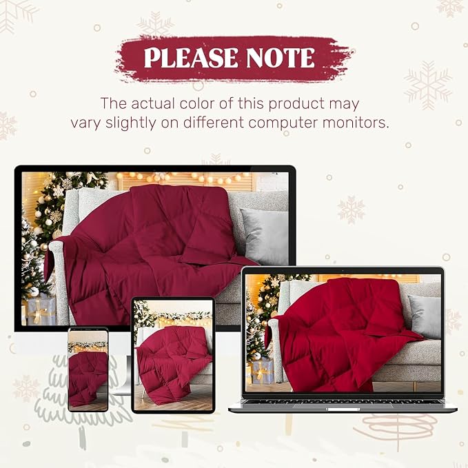 puredown® Soft Feather Down Throw Blanket Lightweight Packable Couch Throw for Indoor and Outdoor Use, Throw 50"X70", Wine