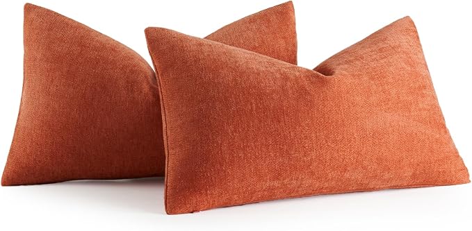 MIULEE Pack of 2 Burnt Orange Decorative Fall Pillow Covers 12x20 Inch | Soft Chenille Couch Autumn Throw Pillows Farmhouse Cushion Covers for Home Decor Sofa Bedroom Living Room