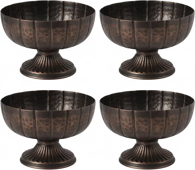 4 Pcs Black Bronze Compote Bowl, 8" Wide Pedestal | Vintage Pedestal Vase for Wedding Centerpieces, Antique Urn Planter Style, Anniversary Parties, Indoor Outdoor Summer Events