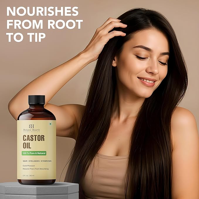 Botanic Hearth Castor Oil & Hair Treatment Oils| 100% Pure & Natural, Cold Pressed | 2 fl oz| For Hair, Eyelashes & Eyebrows | Hexane Free, Fast Absorbing | With Applicators & Dropper