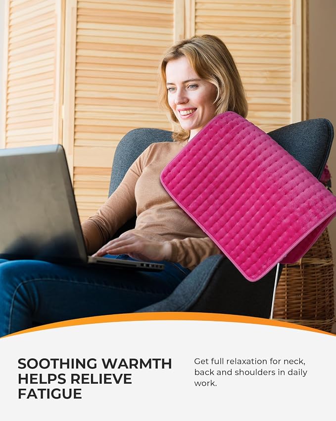 CooCoCo 17"x33" Pink Heating Pad for Back, Neck, Shoulder Pain Relief, Extra Large Electric Heat Pad for Period Cramps, FSA Eligible, HSA Approved, 6 Heat Levels, Auto Off, Gifts for Women Girls Wife