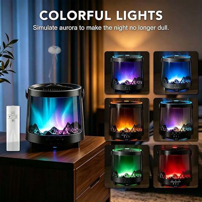 Essential Oil Diffuser, Jellyfish Aroma Diffuser Portable Aurora Flame Diffuser, 300ml Ultrasonic Cold Mist Humidifier, wimer and Auto-Off Function, Suitable for Home and Room (Black)