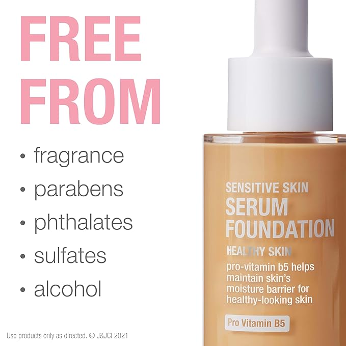 Neutrogena Healthy Skin Sensitive Skin Serum Foundation with Pro-Vitamin B5, Color Correcting & Pore Minimizing Liquid Foundation & Face Serum, Buildable Coverage, Medium 02, 1 oz