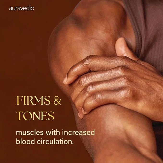 Auravedic Firming Toning Body Massage Oil | Helps Smooth Stretch Marks & Sagging Skin | Ayurvedic Blend with Cinnamon, Cardamom & Bay Leaf | for Thighs, Legs & Belly | 6.76 Fl Oz (200ml)