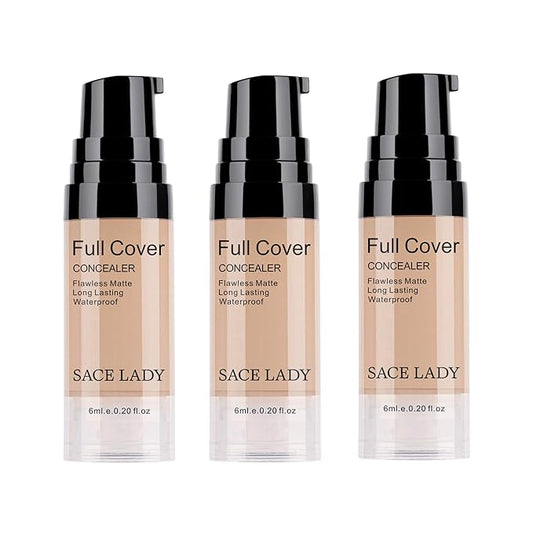 3 Pack Pro Full Cover Liquid Concealer, Waterproof Smooth Matte Flawless Finish Creamy Concealer Foundation for Eye Dark Circles Spot Face Concealer Makeup, Size:3×6ml/0.20Fl Oz, Natural