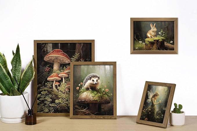 ANERZA 16 PCS Framed Dark Cottagecore Wall Art Decor, Cottage Core Wall Prints for Bedroom, Gallery Wall Frame Set, Fairycore Posters for Living Room Aesthetic, Nature Forest Mushroom Dorm Home Decor