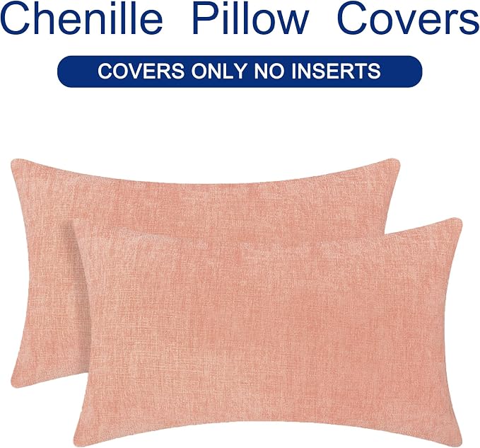 CaliTime Decorative Couch Throw Pillow Covers 26 X 16 Inches Dusty Pink | Pack of 2, Cozy Chenille Cushion Cases for Sofa Bed Living Room Farmhouse Home