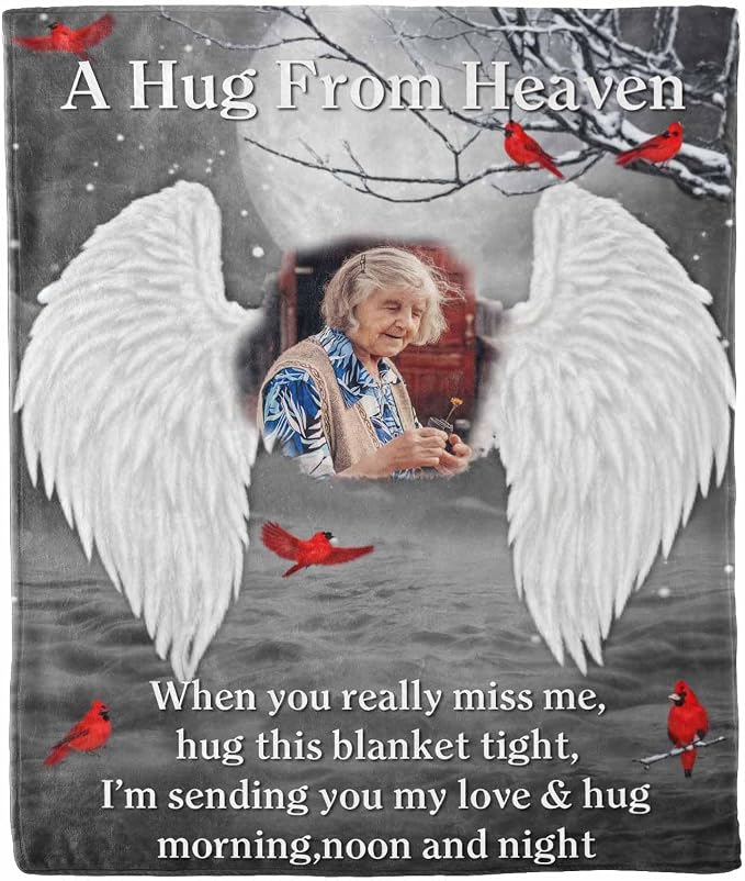 Custom Memorial Blanket with Photos for Loss of Loved One, in Loving Memory Personalized Sympathy Blanket for Loss of Dad Mom Husband Wife Friend Memory of Loved One Gifts, Made in USA