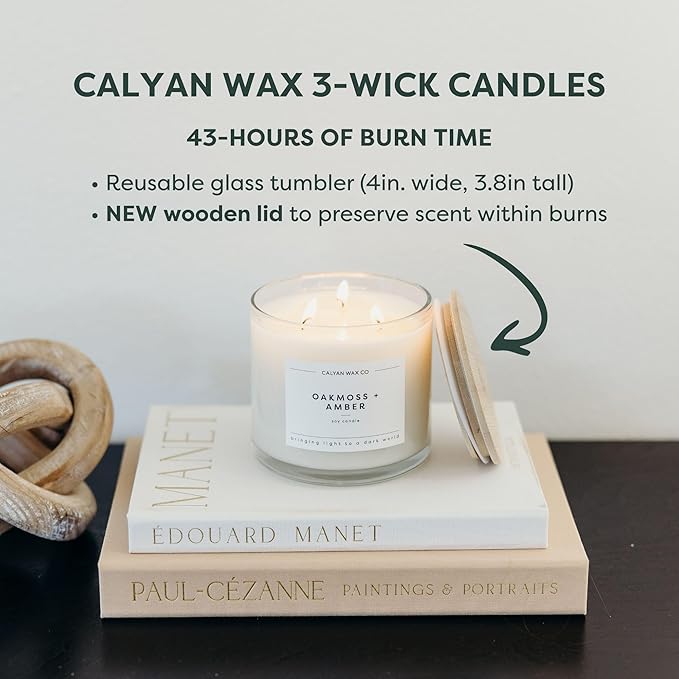Calyan Wax Co. Lavender & Bergamot 3 Wick Scented Candle - 43 Hour Burn - Luxury 3 Wick Soy Candles - Soy Wax Candles - Long Lasting Large Glass Jar Candle for Home - 14.9oz