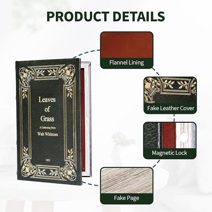 Fake Book Box Decorative Storage Box Faux Wood | Book Box with Magnetic Cover for Storage Jewelry,Photos, Greeting Cards,Remotes,Literary Work Pattern M Size Box