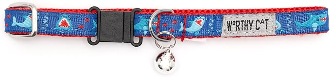 THE WORTHY DOG Characters Pattern, Breakaway Cat Collar, with Bell, Blue