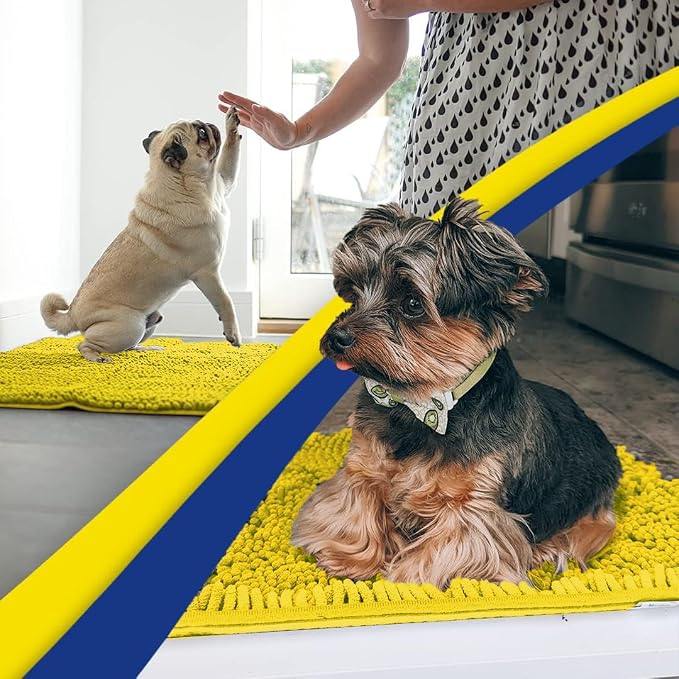 Muddy Mat® | Super Water Absorbent Door Mat Indoor, Microfiber Quick Dry Chenille Entryway Rug,Slip Resistant Front Door Mat,Indoor Mats for Entryway,Machine Washable Pet Rug, Lemon Yellow 48" x 60"