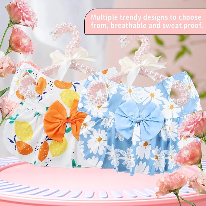 5 Pcs Dog Dresses Floral Puppy Cat Pet Dresses Dog Bowknot Dresses for Small Dogs Girls Puppy Summer Floral Skirts Outfits Cute Princess Pet Dress for Female Yorkie Cats Dogs Pets