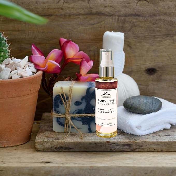 Chocolate BodyLove Massage Oil – 100% Food-Grade, Organic Hydrating Body Oil with Calendula – Non-GMO, Vegan, Gentle on Sensitive Skin – 3.5 oz