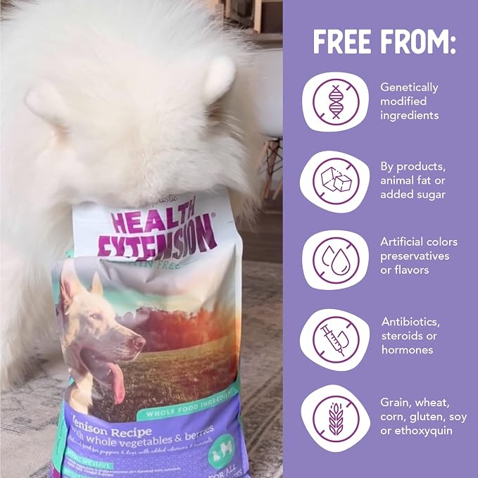 Health Extension Grain Free Venison & Sweet Potato Dry Dog Food - 30+ Superfoods and Probiotics for All Life Stages (23.5 lb)