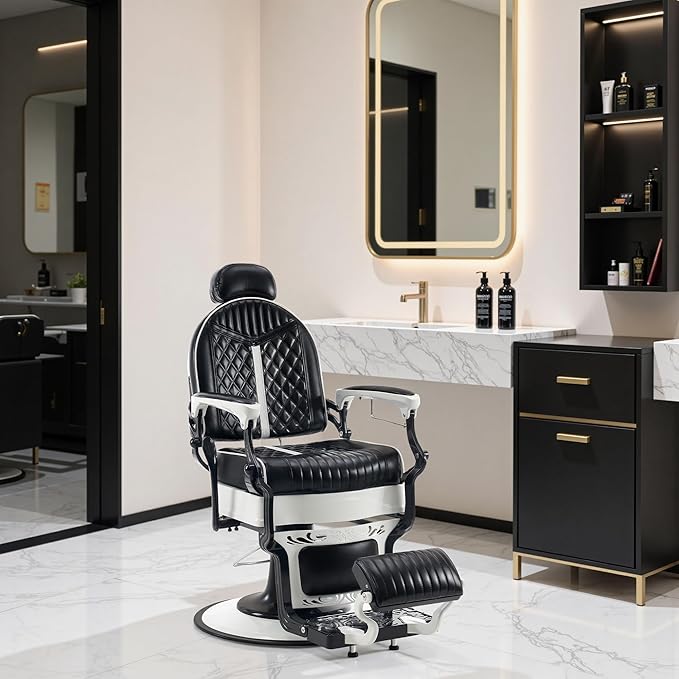 BarberPub Heavy Duty Metal Vintage Barber Chair All Purpose Professional Hydraulic Reclining Salon Beauty Spa Chair Styling Equipment 8730 (Blcak)