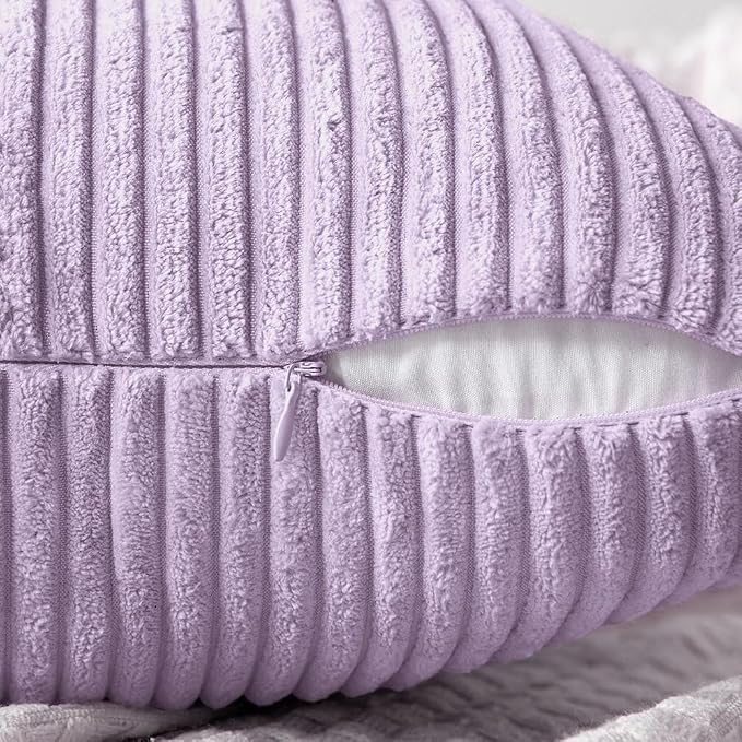 MIULEE Purple Decorative Throw Pillow Covers for Couch 18x18 Inch Lavender | 2 Pack, Boho Farmhouse Pillow Covers, Soft Cross Corduroy Patchwork Textured Cushion Cases For Bed Sofa
