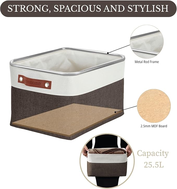 DECOMOMO Storage Bins, Large Fabric Storage Baskets for Shelves 3 Pack | 15 x 11 x 9.5 inches Decorative Linen Closet Organizers (Brown & White)