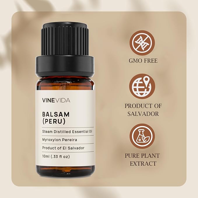 VINEVIDA Balsam Peru Essential Oil 10 mL - Undiluted Candle Oil Scent for DIY Candlemaking and Soap Making