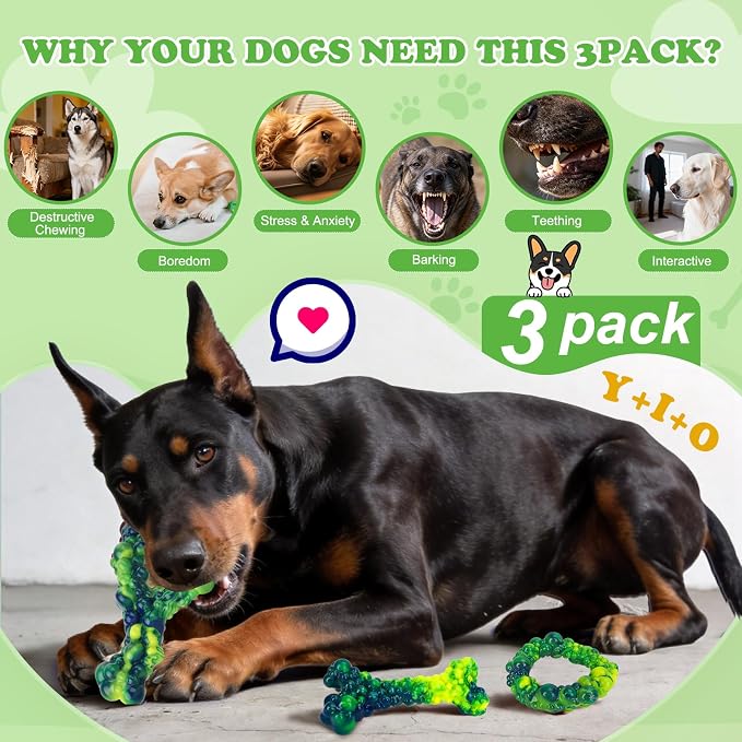 3Pack Bone Indestructible Dog Chew Nylon Toys for Aggressive Chewers
