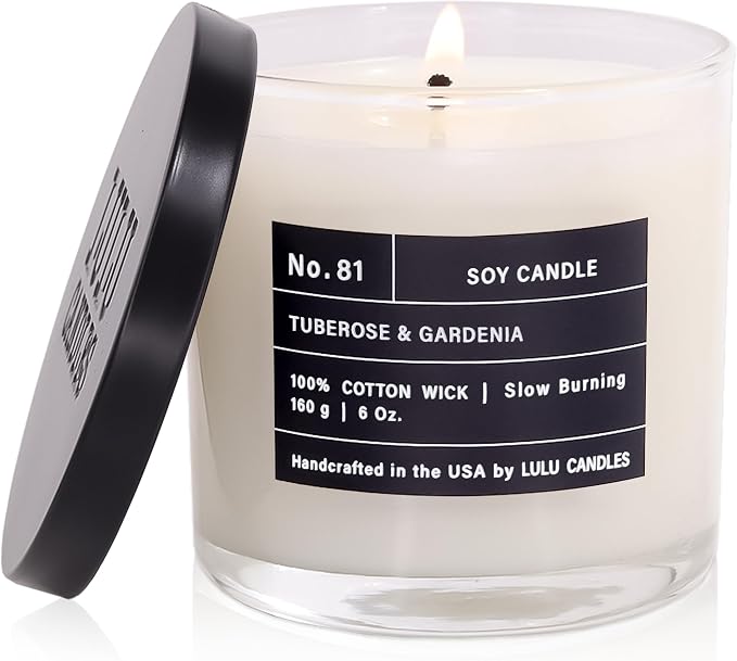 Lulu Candles | Tuberose & Gardenia | Luxury Scented Soy Jar Candle | Hand Poured in The USA | Highly Scented & Long Lasting (6 Oz.)