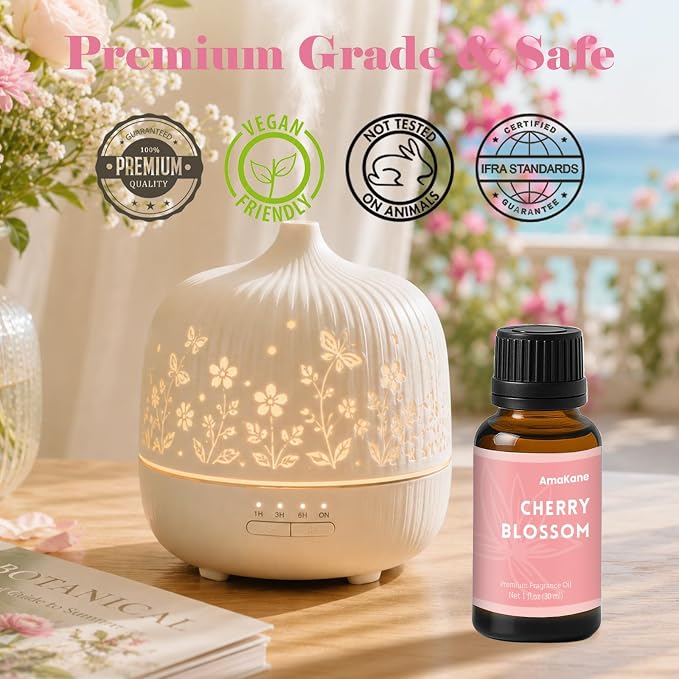 AmaKane Cherry Blossom Essential Oil for Diffusers for Home, Floral Fragrance Oil for Candle Making, Premium Cherry Blossom Aromatherapy Oil, DIY Soap Making Scents, 30ml