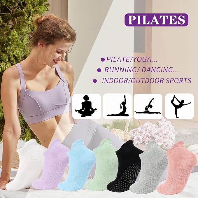 loudashuaiqi Grip Pilates Socks Non Slip Athletic Yoga Socks with Grips for Women Grippy socks for Hospital Workout Barre
