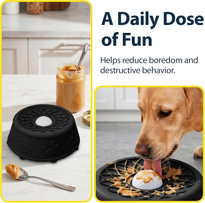 Slow Feeder Dog Bowls with Rolling Ball & Lick Mat for Dogs, Interactive Dog Enrichment Toy, Anti-Slip Puzzle Feeder for Yogurt, Bone Broth & Wet Food, Slow Eating Bowl for Small, Medium & Large Dogs