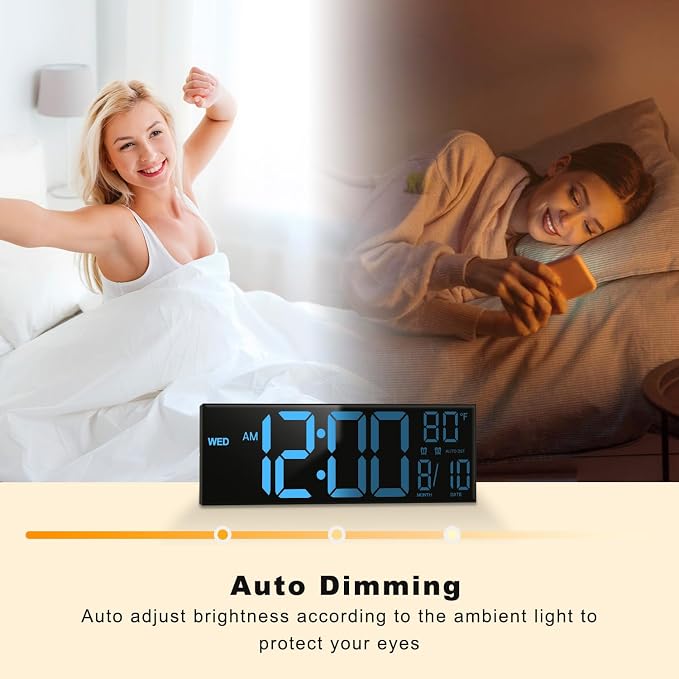 JALL 13" Large Digital Wall Mount Clock, Count Down Timer, Alarm, Big LED, DST, Temperature for Living Room Classroom Desk, Xmas, Birthday Gift for Senior Mom Dad, RGB