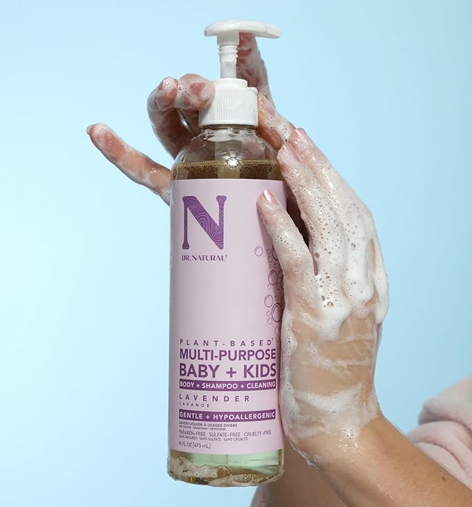 Dr. Natural Multi-Purpose Baby Plus Kids Soap, Lavender, 16 oz - Plant-Based - with Shea Butter - Hypoallergenic - Body Wash, Face Wash, Hand Soap - Sulfate-Free, Paraben-Free, Cruelty-Free