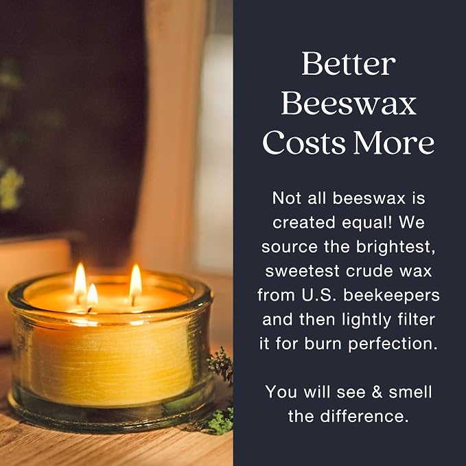 Bluecorn Botanica Beeswax 3-Wick Candle – Vanilla, 100% Pure Beeswax & Essential Oils – 10oz Hand-Blown Recycled Spanish Glass – Non Toxic, Clean Burning, Refillable Glass Jar