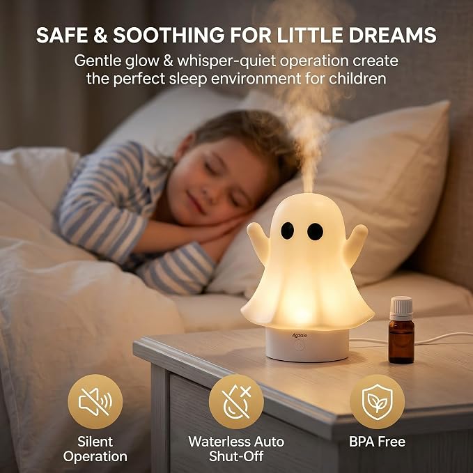 Cute Ghost Essential Oil Diffuser, 120ML Ultrasonic Cool Mist Humidifier with 7 Color Night Light & Auto Shut-Off, Ghost Room Decor for Bedroom & Office, Aromatherapy Gift for Women & Kids