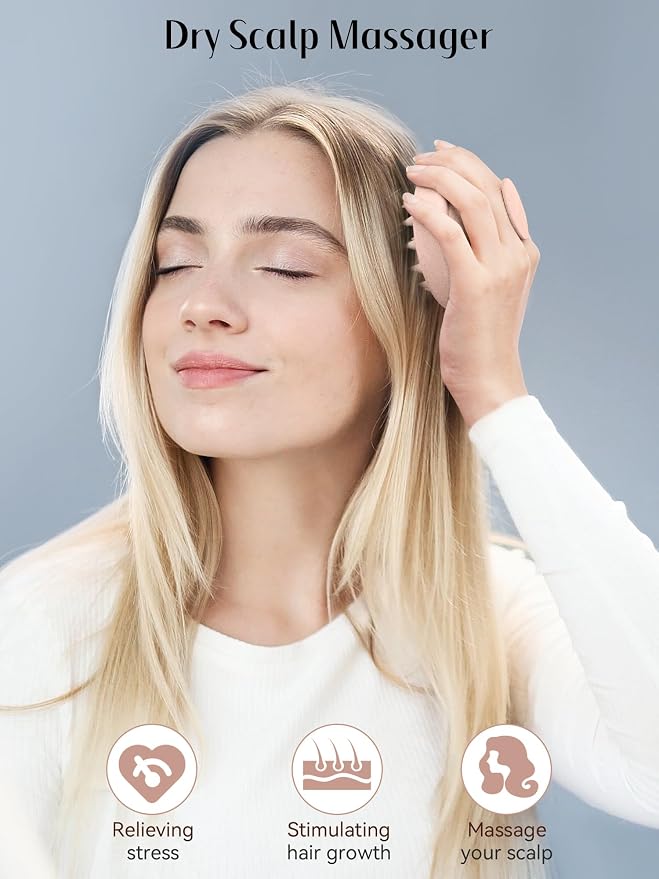 HEETA Scalp Massager Hair Growth, Silicone Scalp Scrubber Shampoo Brush for Exfoliation, Dandruff Removal & Head Massage Stress Relax, Wet & Dry Use for Thick, Thin Hair Care, Wheat Straw Light Pink