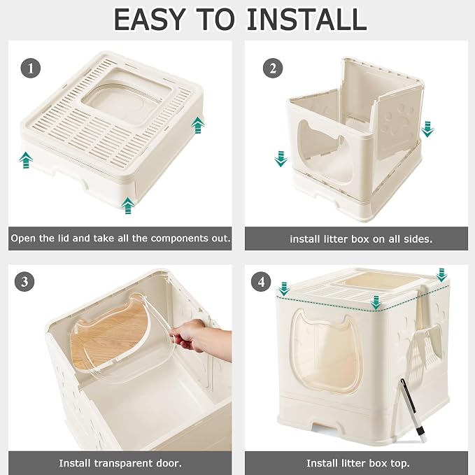 Cat Litter Box with Lid, Covered Top Entry Kitten Litter Pan for Small and Medium Cats, Anti-Splashing Kitty Potty with Slide-Out Litter Tray