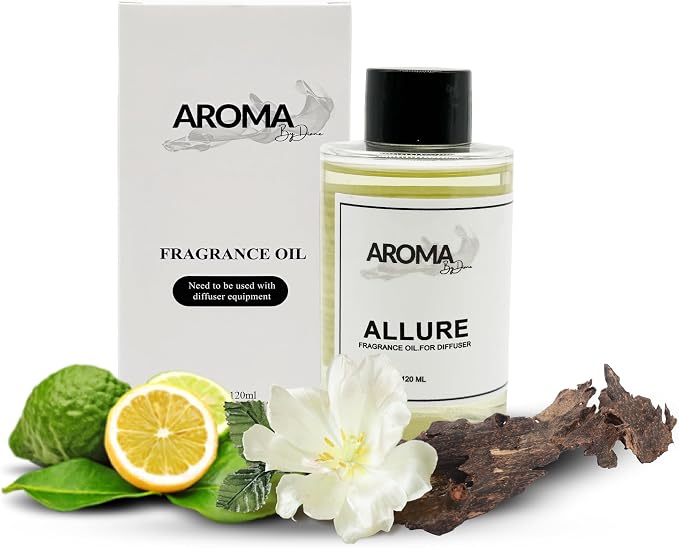 Essential Oils for Diffuser - Allure Fragrance Oil Blend - Luxury Hotel Inspired Aromatherapy Oils - Bergamot, Rose and Jasmine Scent - 120ml