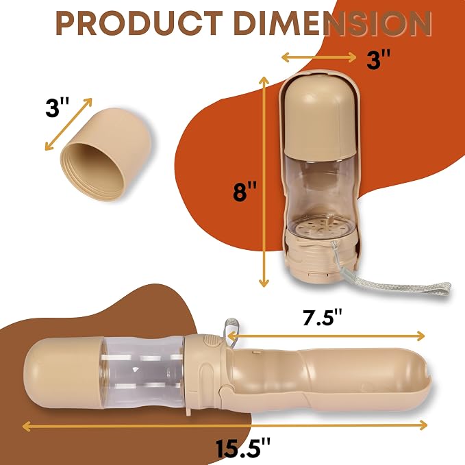 2-in-1 Portable Pet Water Bottle with Treat Storage, BPA-Free Leak-Proof Travel-Friendly Dog & Cat Hydration Dispenser for Walks