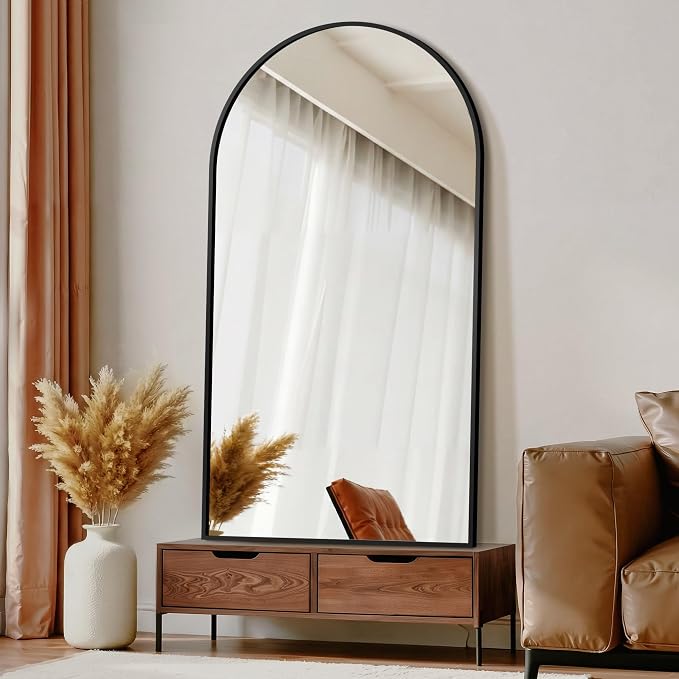 Arched Bathroom Mirror for Wall, 55" x 30" Metal Frame Vanity Mirror, Black | Aluminium Alloy Frame, HD Shatterproof Glass, Hanging or Leaning, for Bathroom Over Sink , Entryway, Bedroom, Living Room