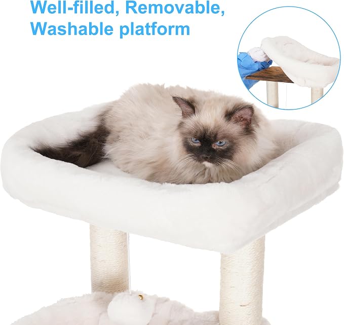 Hey-brother Cat Tree Tower, Wooden Litter Box Enclosure and Condo, MPJ115SR