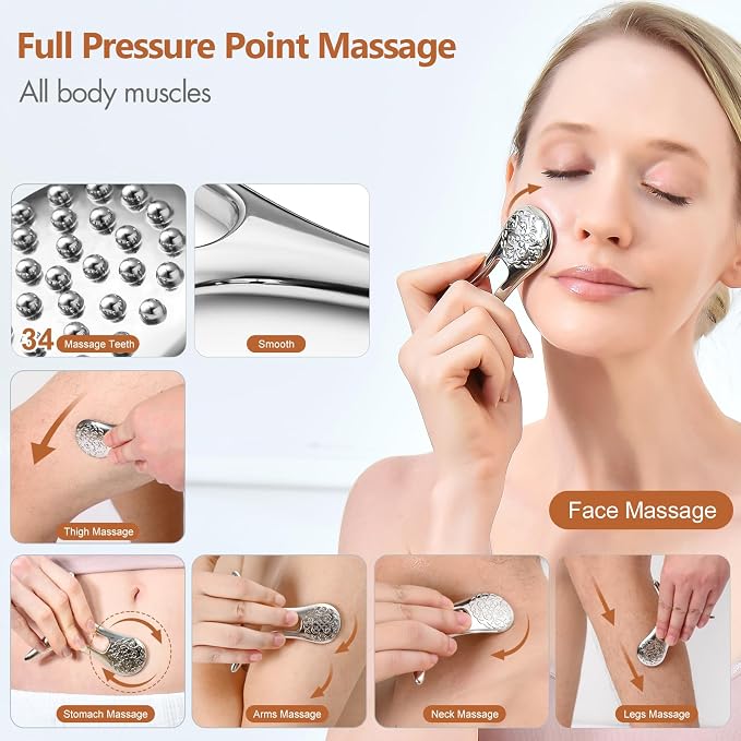 Lymphatic Drainage Massager & Anti Cellulite Massage Tools for Body Sculpting, Metal Gua Sha & Muscle Scraper Tool Pain Relief Deep Tissue, Gifts for Women